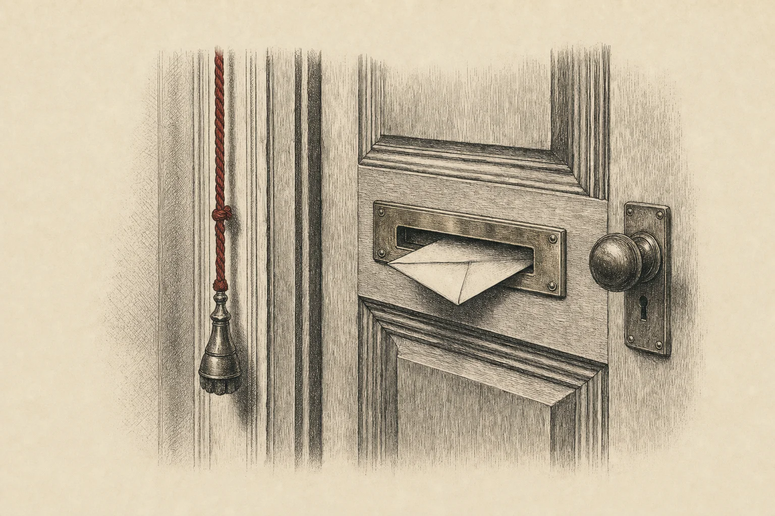 Une enveloppe glissée dans la fente à courrier d'une porte d'entrée